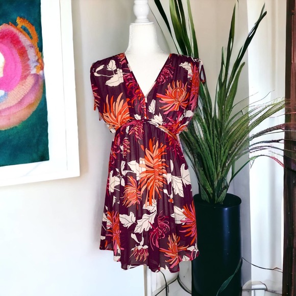 H&M Dresses & Skirts - H&M Sheer Floral Dress Sleeveless Beach Cover-Up Eggplant Purple Size 4